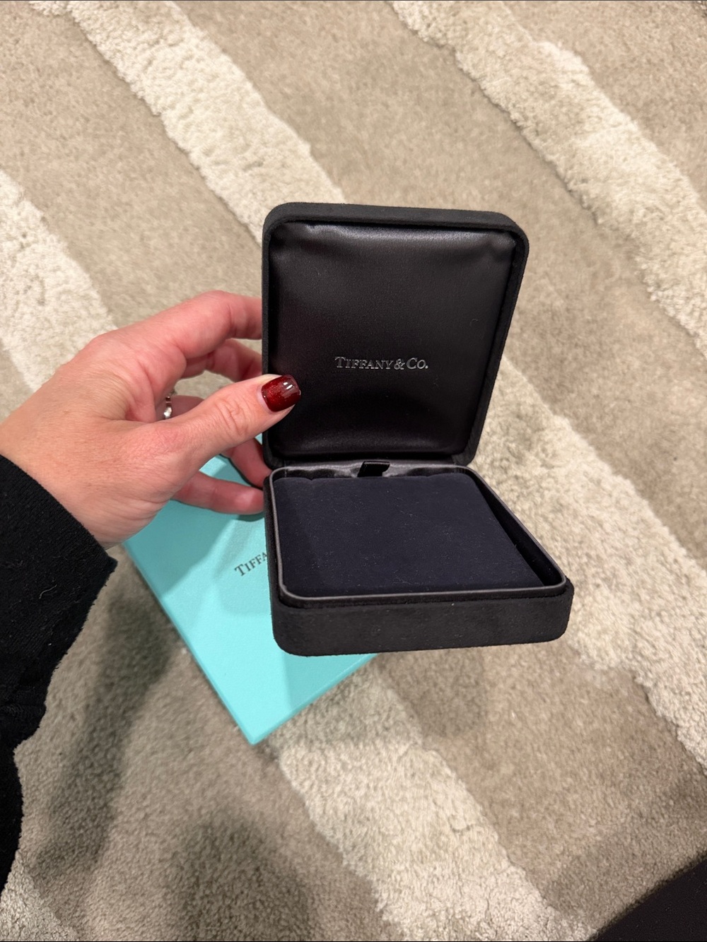 Tiffany & Co. Black Velvet Jewelry Box with Blue Box